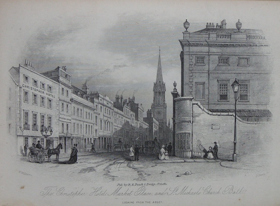 Steel Vignette - The Christopher Hotel,  Market Place and St.Michael's Church,  Bath - Shury